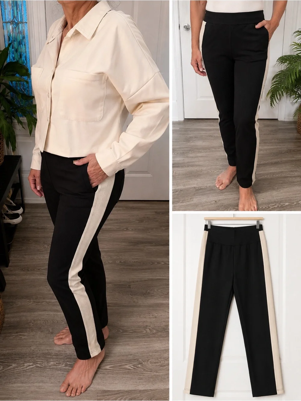 Lucy Paris Black Track Pants with Cream Side Panels